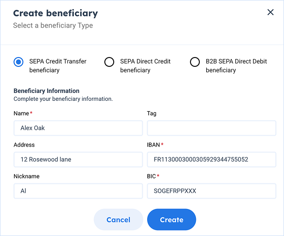 Add beneficiary popup SCT