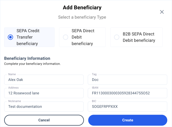 Add beneficiary popup SCT