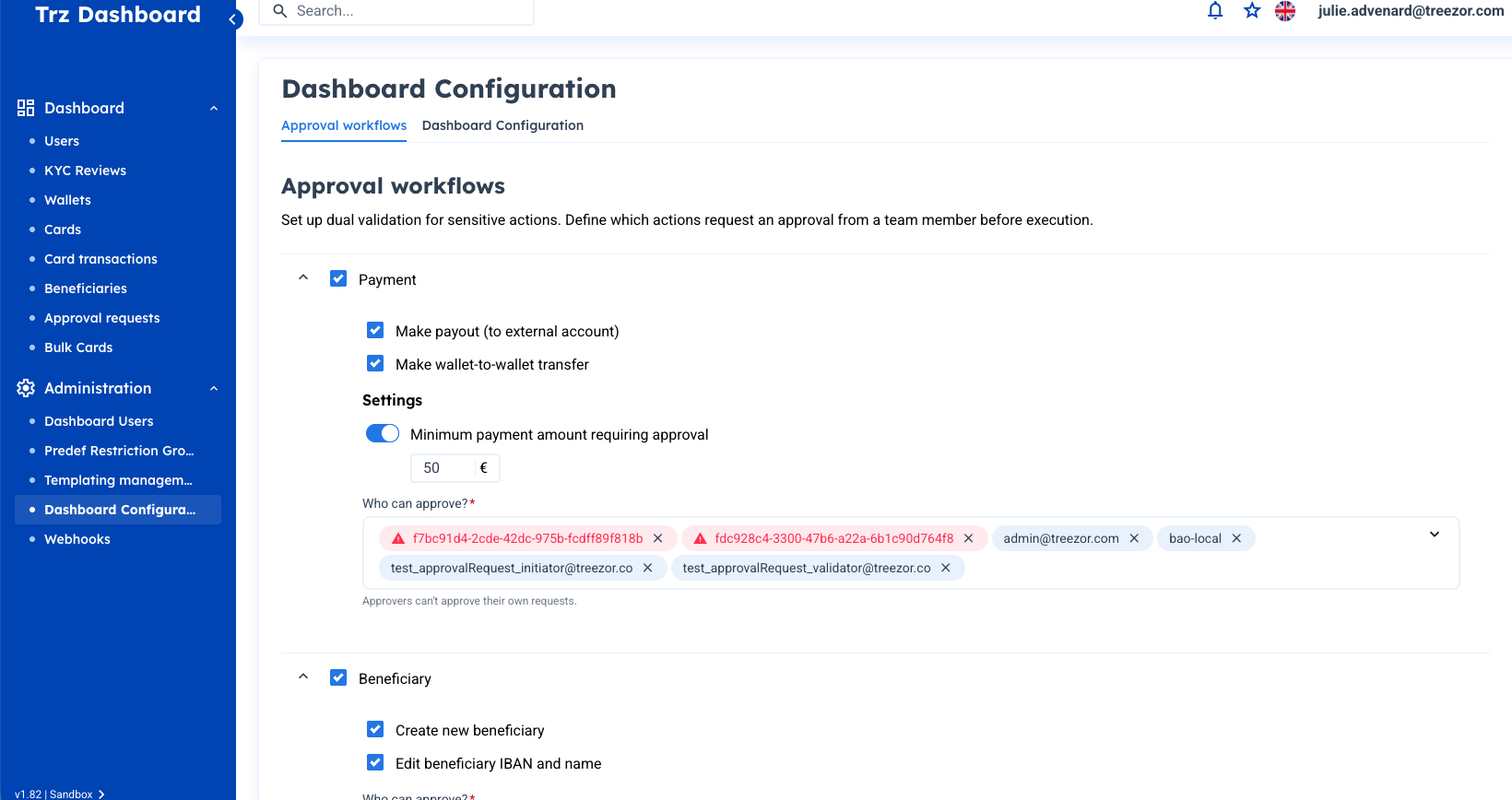 Approval workflows configuration