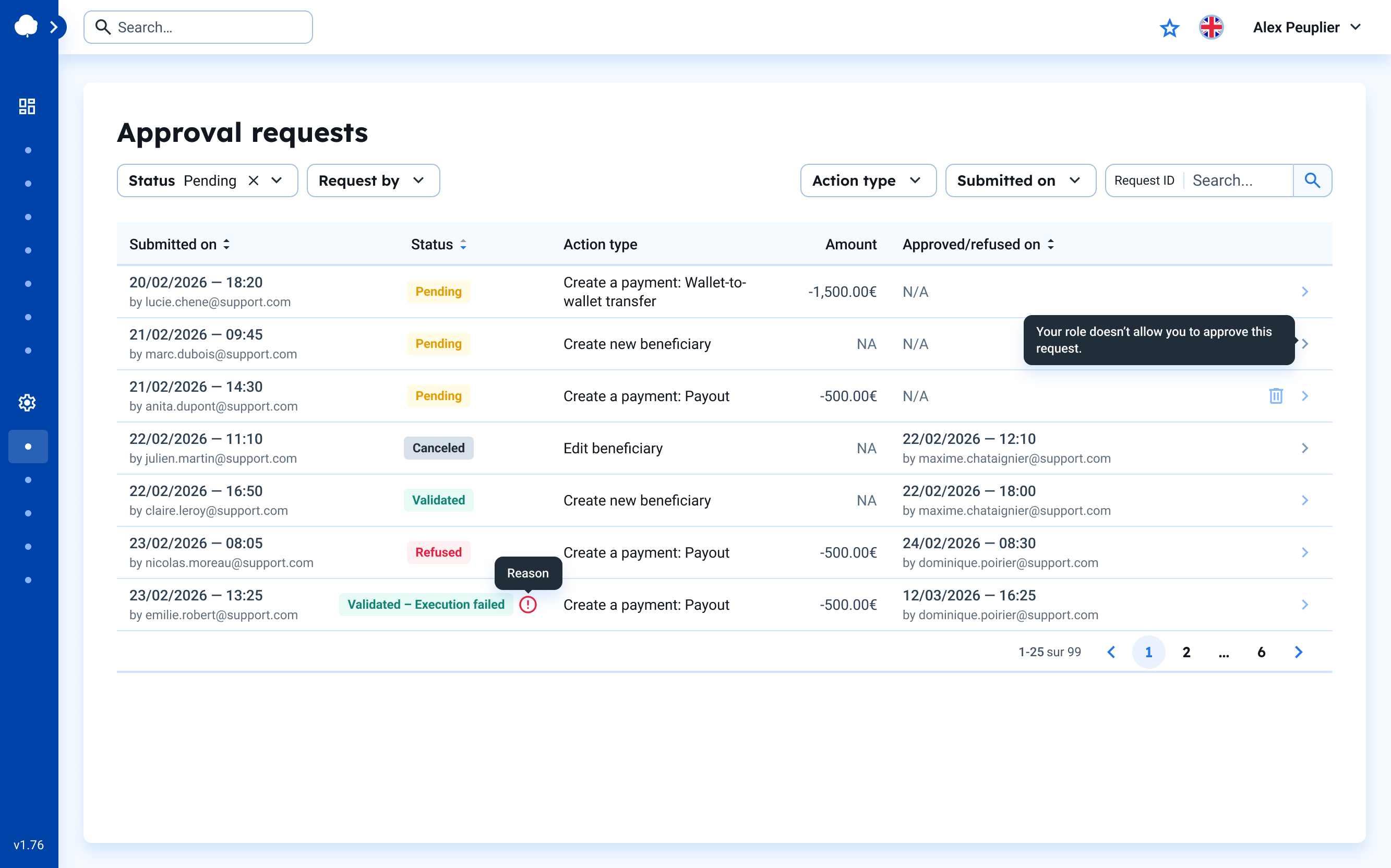 Approval requests view