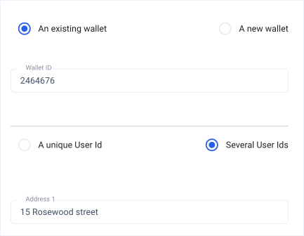 User and wallet options