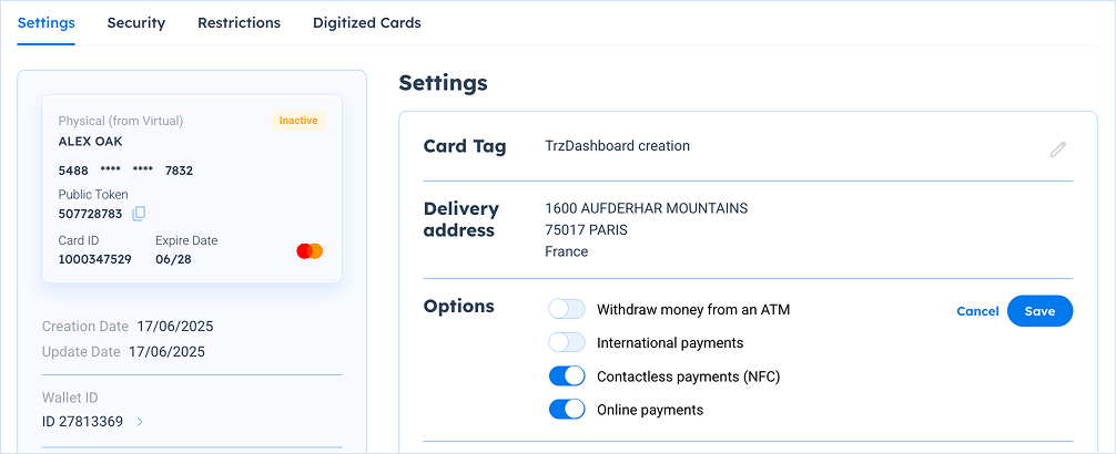card options toggles
