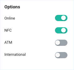 card options toggles