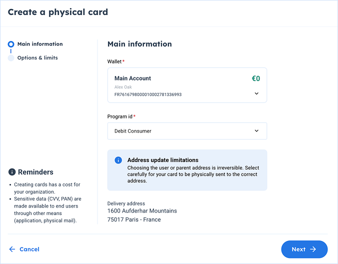cards create physical step 1