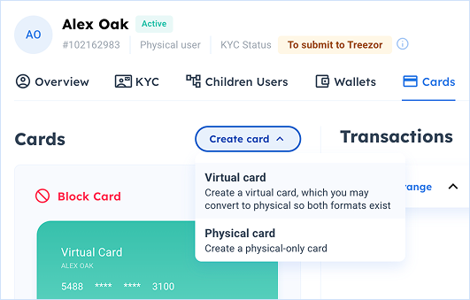 cards create button