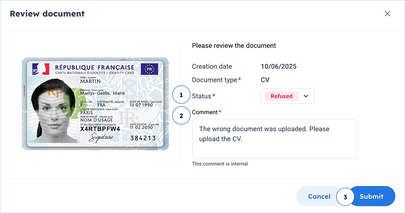 Document to review popup