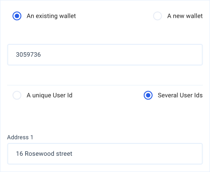 User and wallet options