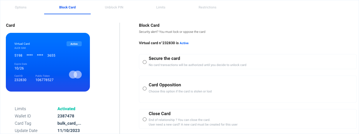 cards block options