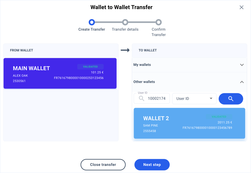 wallet transfer popup step 1