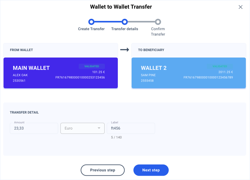wallet transfer popup step 2