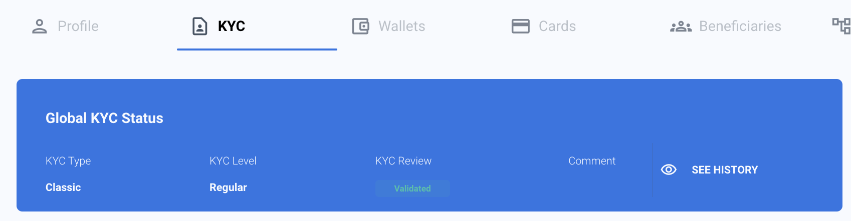 KYC global status validated