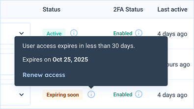 dashboard users renew access tooltip