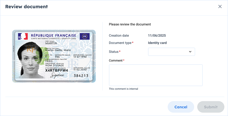 Review document popup