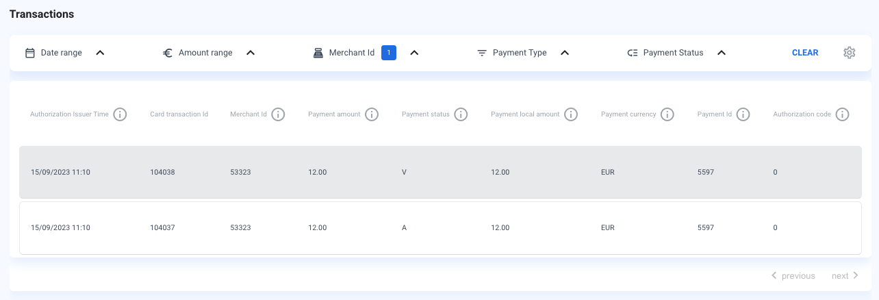 transactions section