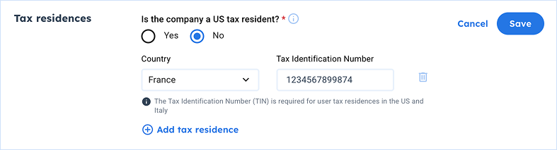 Update Tax Residence popup